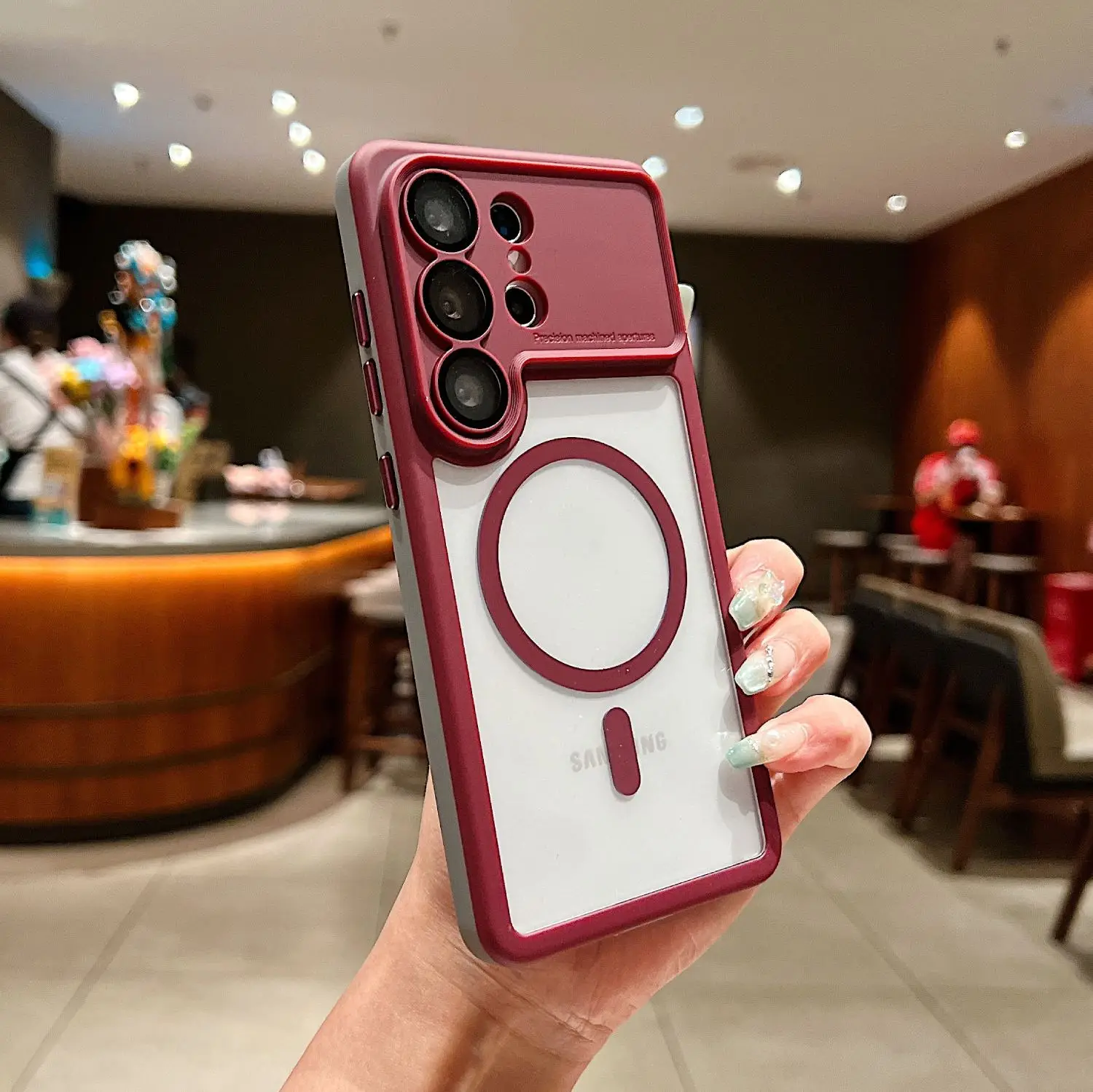 Magnetic Acrylic Matte Shockproof Phone Cover with Wireless Charging Compatibility