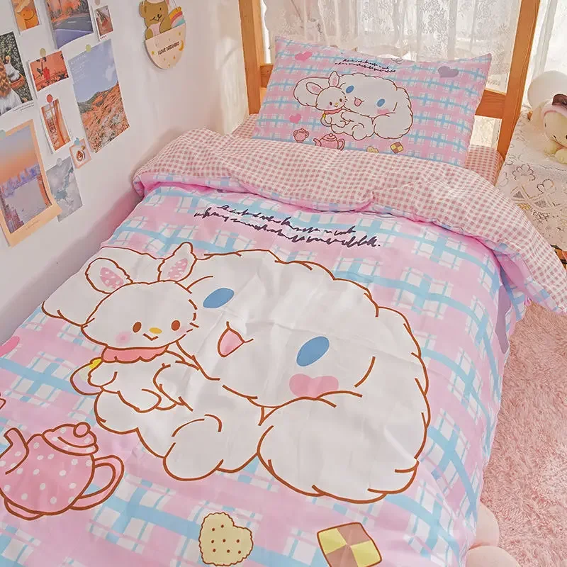 

Kawaii Sanrio аниме серия мультфильм Cinnamoroll Kuromi милые простыни покрывала наволочки кровать из трех частей подарки на день рождения