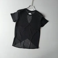 Vêtements de Yoga pour femmes, chemisier à manches courtes, croix creuse, maille fine, beau dos, chemises extérieures, Slim, Fitness, haut de sport 6