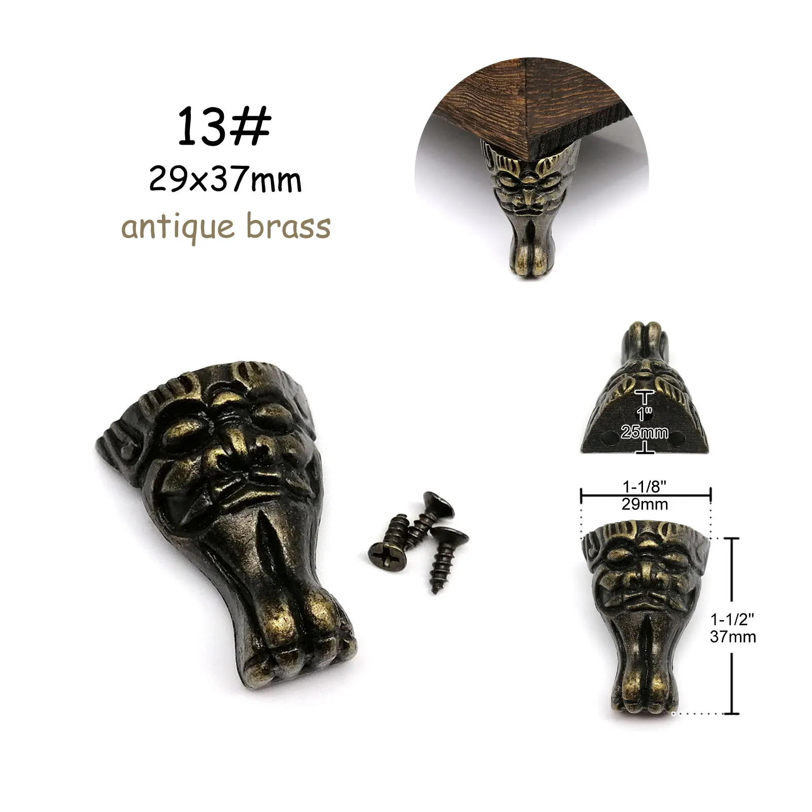 4pcs Jewelry Chest Wood Box Gift Wine Case Decorative Feet Leg Corner Protector Support Bracket with screws Golden Silver Bronze