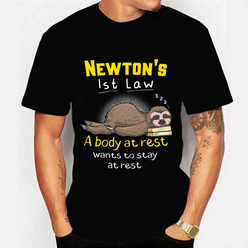 

Funny Physics Joke Sloth Print T-shirt for Men Clothes Black Male T-shirts Summer Streetwear Men Unisex Oversized T Shirt Homme