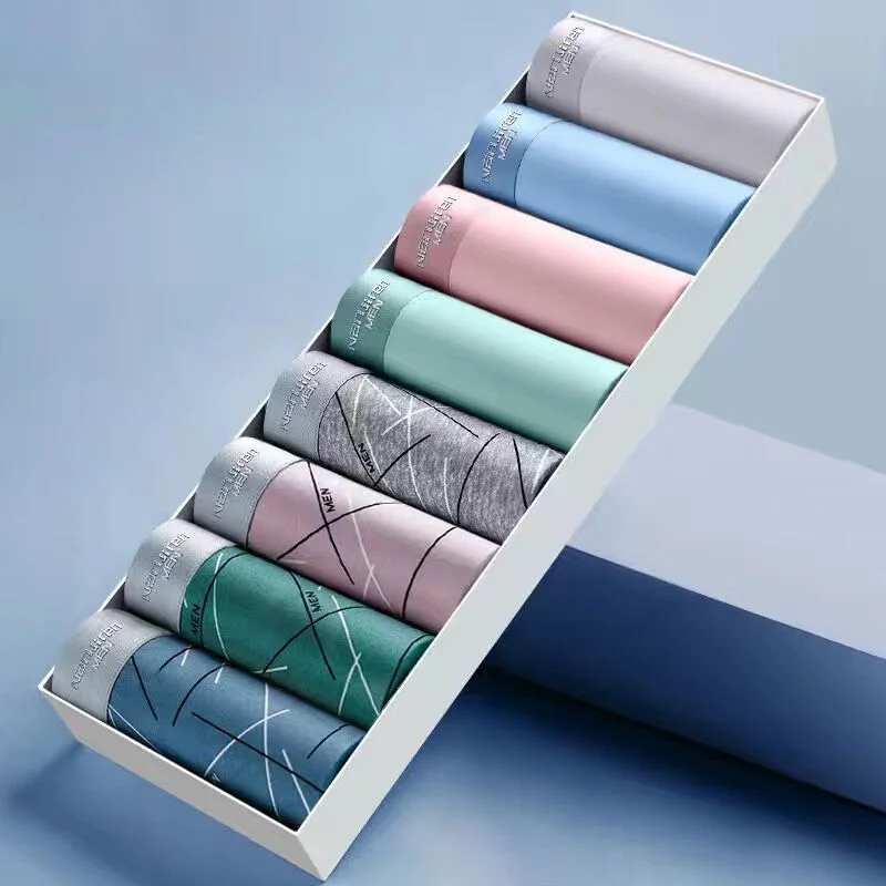 8pcs Men\'s Underwears Men Panties Ice Silk Breathable Sexy Male Boxer Soft Underpants Comfortable Plus Size Mens Underwear Boxer