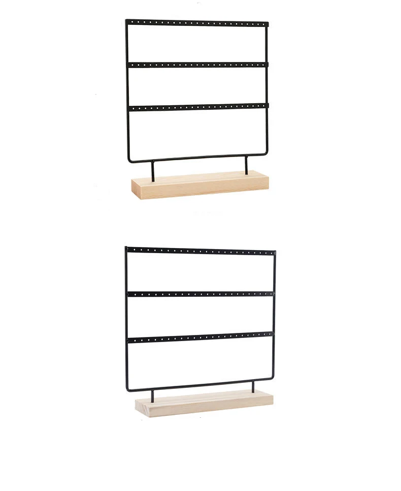 3-stufiger Ohrring-Displayhalter mit 72 Löchern, Metall, 3 Schichten, Schmuckaufbewahrung, Organizer, Holzsockel, Ständer, Baum, Ohrstecker, Geschenk – Detail 7