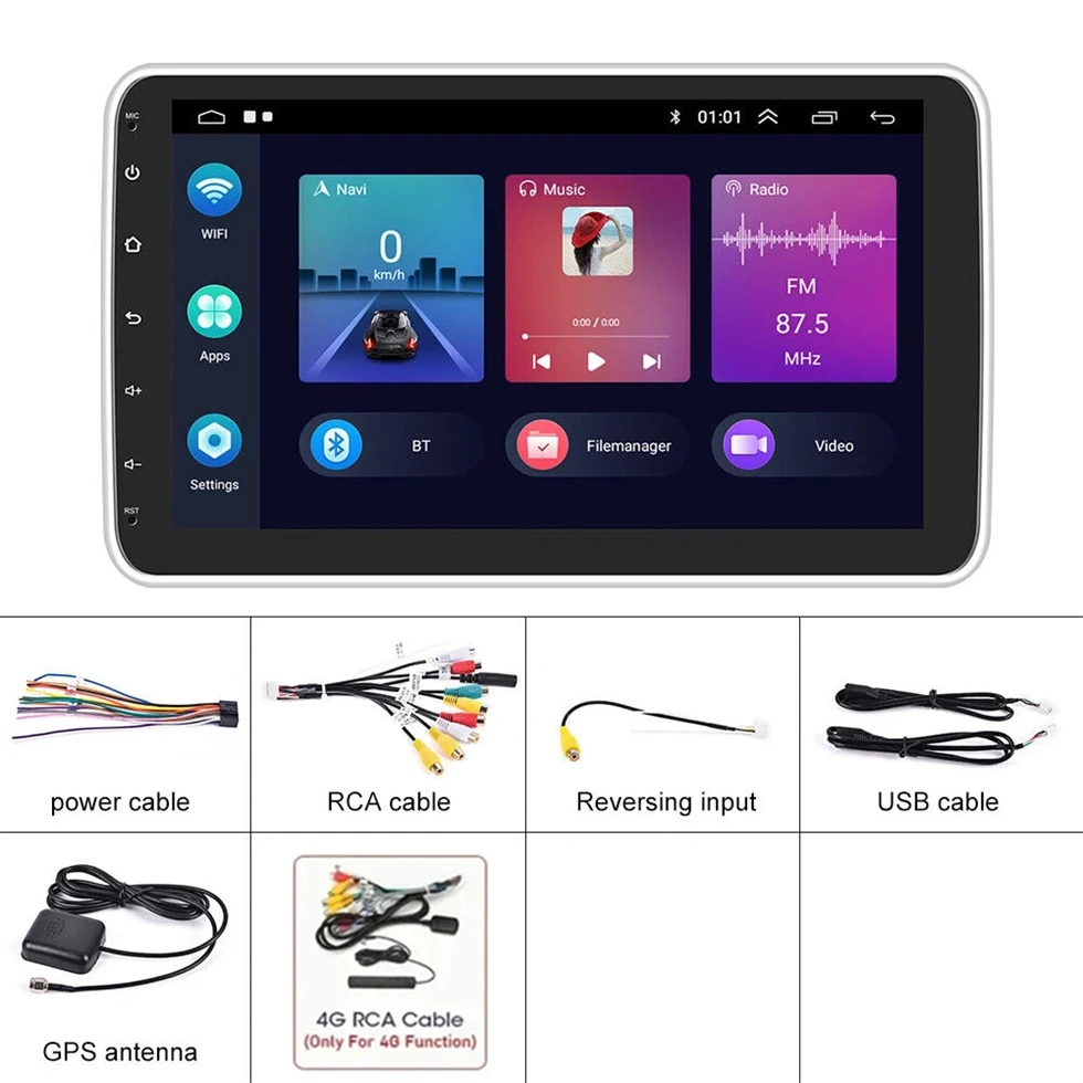 1DIN Android 13 10 inch Car Stereo Radio Rotate Touch Screen For Universal Carplay GPS Navigation Bluetooth WIFI autoradio