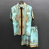 2023 Baroque Print Color Contrast Short-sleeved T-shirt 2-piece Suit Men's Suit Sportswear Tops And Shorts Tracksuit Men Set 1