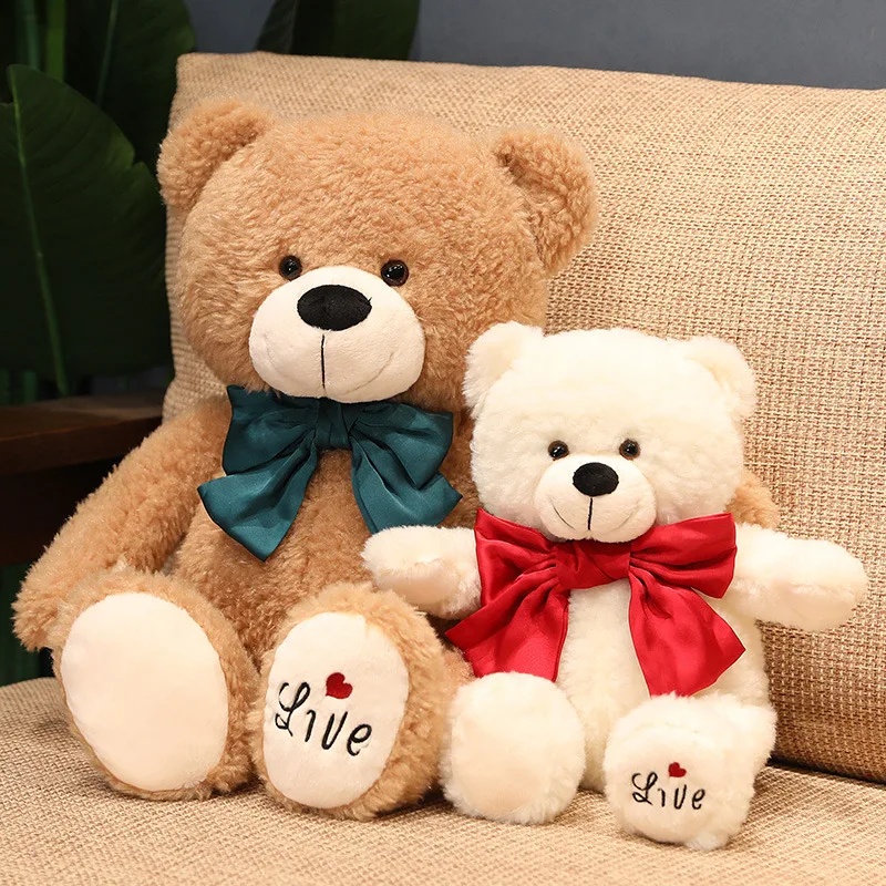 

40-80cm Kawaii Teddy Bear Plush Toy Stuffed Animal Soft Brown White Bear with Bow Doll Toys for Kids Girls Valentine Xmas Gift