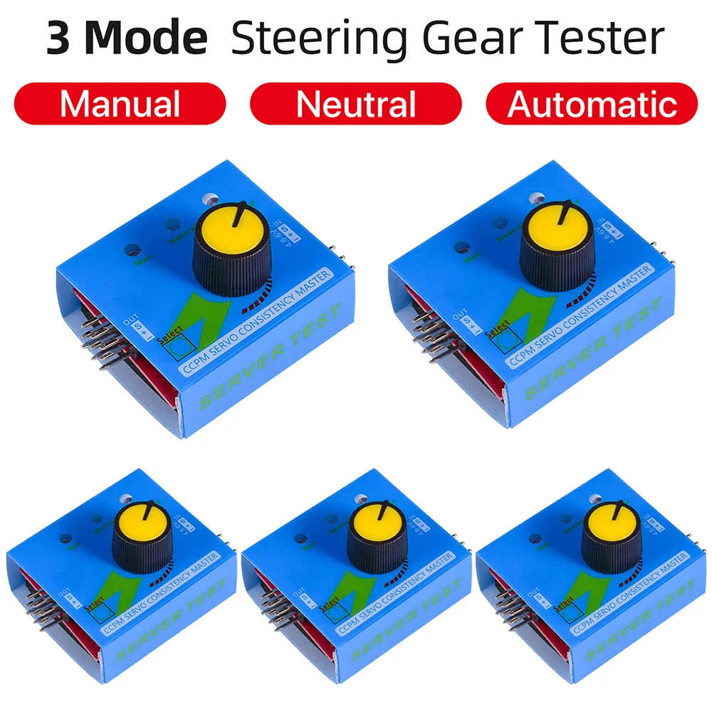Testeur de servo digital pour modélisme RC en action, avec un servo connecté et l'écran affichant les paramètres.