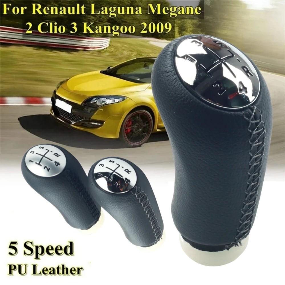 

Black Gray Stitch Chromed Cap MT Gear Shift Knob for Renault Scenic II MK2 Megane 2 MK2 MK Clio III MK3 Shifter Headball Pen Arm