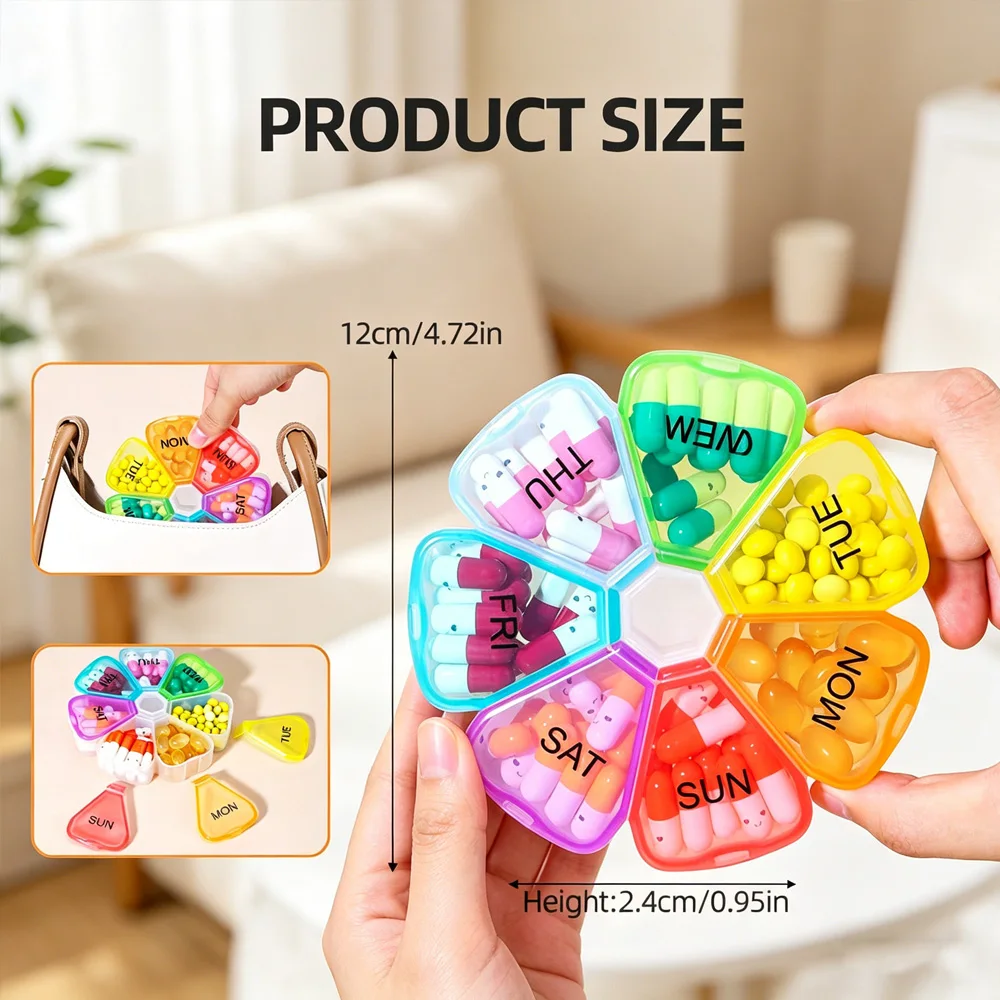Colorful Flower Design Portable Pill Box - 7-Day Organizer
