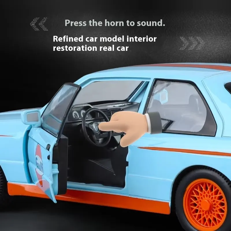 1:24 BMW M3 E30 1987 DTM Alloy Car Model Sound and Light Pull Back Children's Toy Collectibles Birthday gift 5