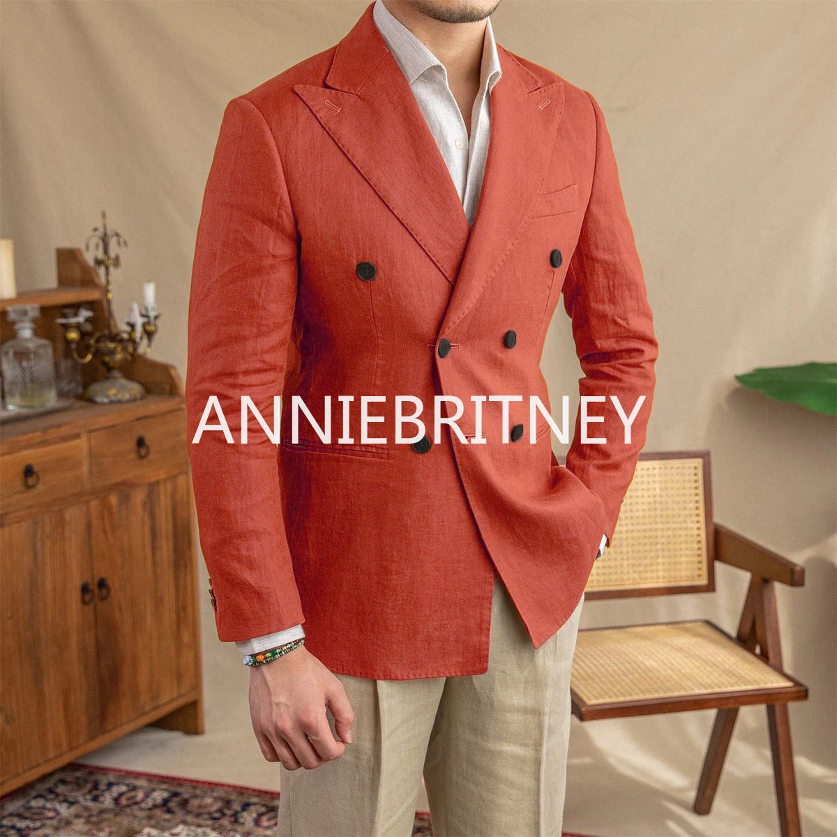 Casual Summer Linen Men Blazer Hombre Double Breasted High Quality Slim Fit Elegant Jacket Fashion Prom Jaqueta Masculina