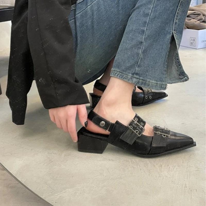 Women Slingback Sandals women slingback sandals women high heels shoes women flat shoes Women's Low Heel Buckle Fashion Women's Flat Shoes Slingback Pointed Toe Casual Sandals Mules High Heels