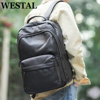 WESTAL Genuine Leather School Backpack for Students mochila Laptop Bag for 15.6'' Black Large Men Backpack for Travel  332 1