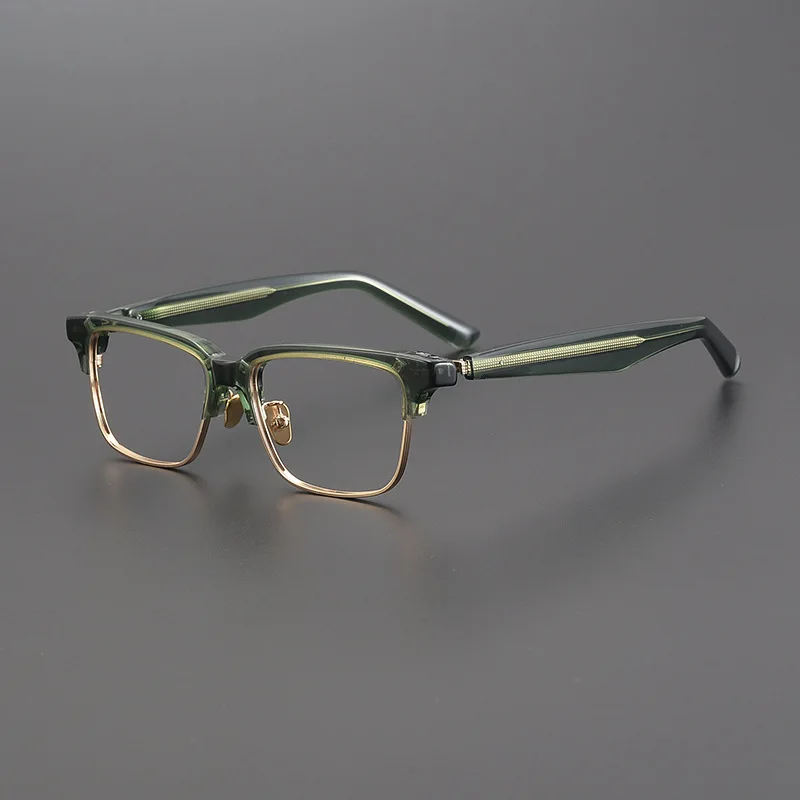 

Vintage Half Rimless Eyeglasses Men Shades Classic Niche Square Glasses 2024 New Arrive Clear Green Acetate Glasses Frame