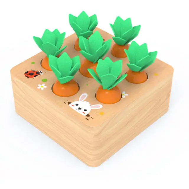 Toys for 1 YearOld Baby Pull Carrot Set Wooden Toy Shape Size Matching Puzzle Wood Game Educational Toys for Children 1