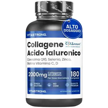 Collagene e Acido Ialuronico 180 Compresse, Collagene Idrolizzato 2000mg Qualità COLLinstant con Biotina, CoQ10, Zinco, Selenio, Vitamina C e D, Collagene Integratore per Pelle, Ossa, Articolazioni