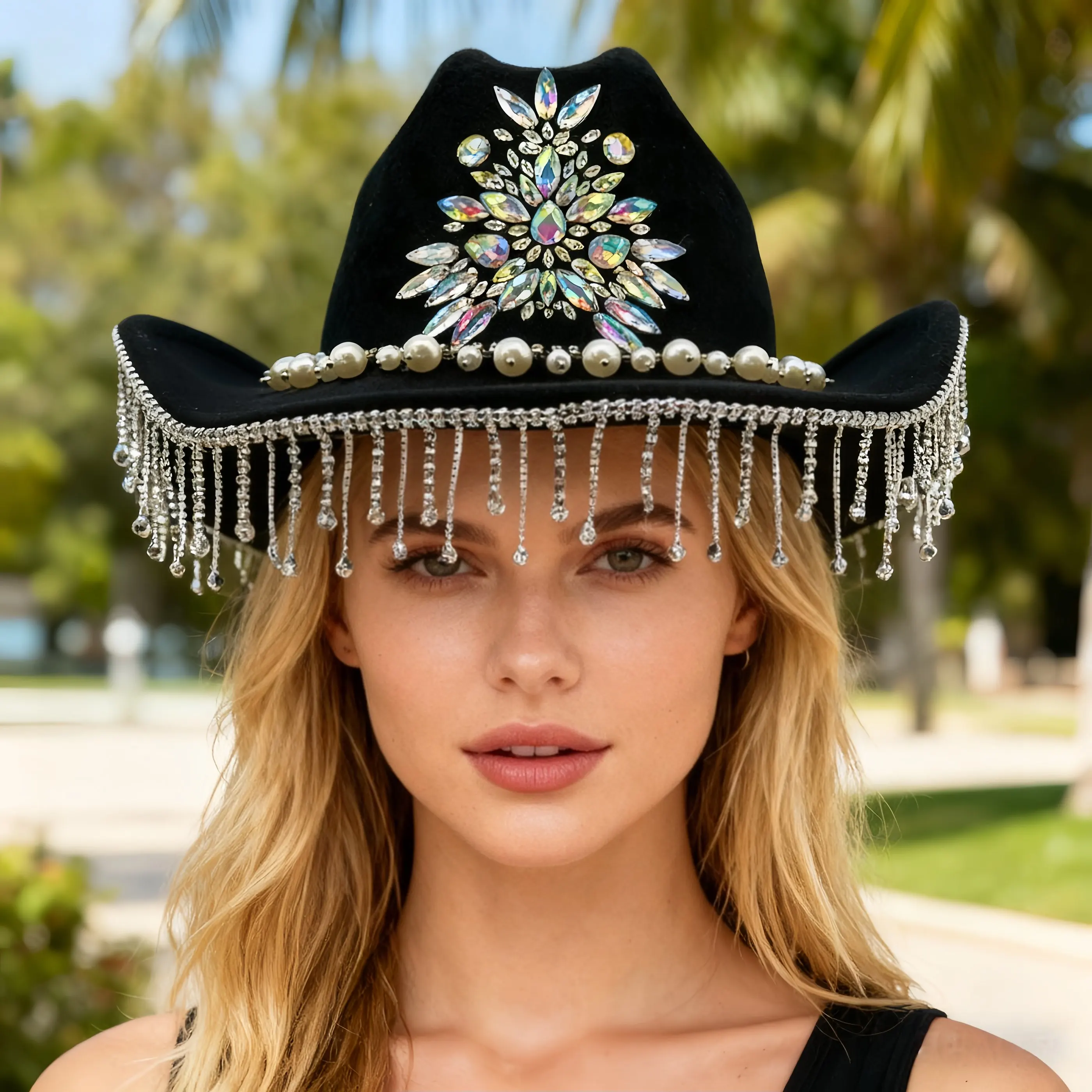 HongLuan Western Rot Luxus Cowboyhut Strass Frau für Cowgirl Kostüm, Cowboyhüte Damen & Cowboy Accessoires für Herren – Detail 8