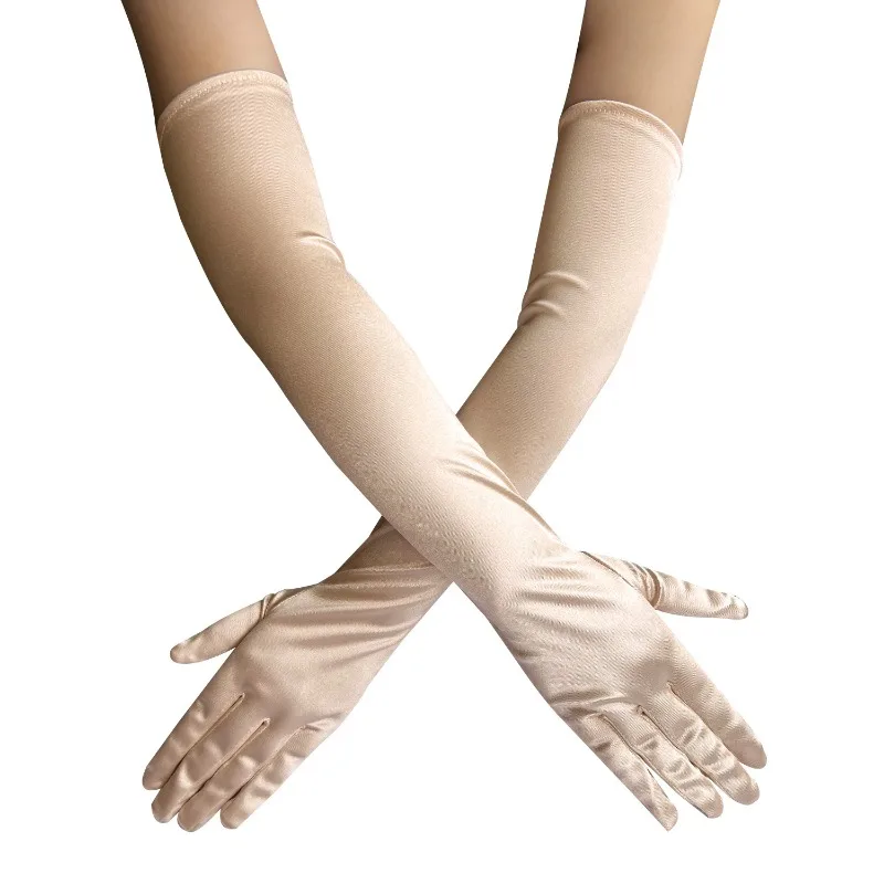 52CM Solid Satin High Elasticity Women Halloween Cosplay Stage Performance Dinner Accessories Etiquette Long Gloves Opera