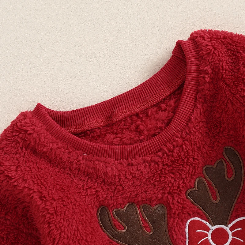 2024-06-04 Lioraitiin Baby Girl Christmas Fleece Jumpsuit Elk Embroidered Round Neck Long Sleeve Romper Able Bodysuits 4