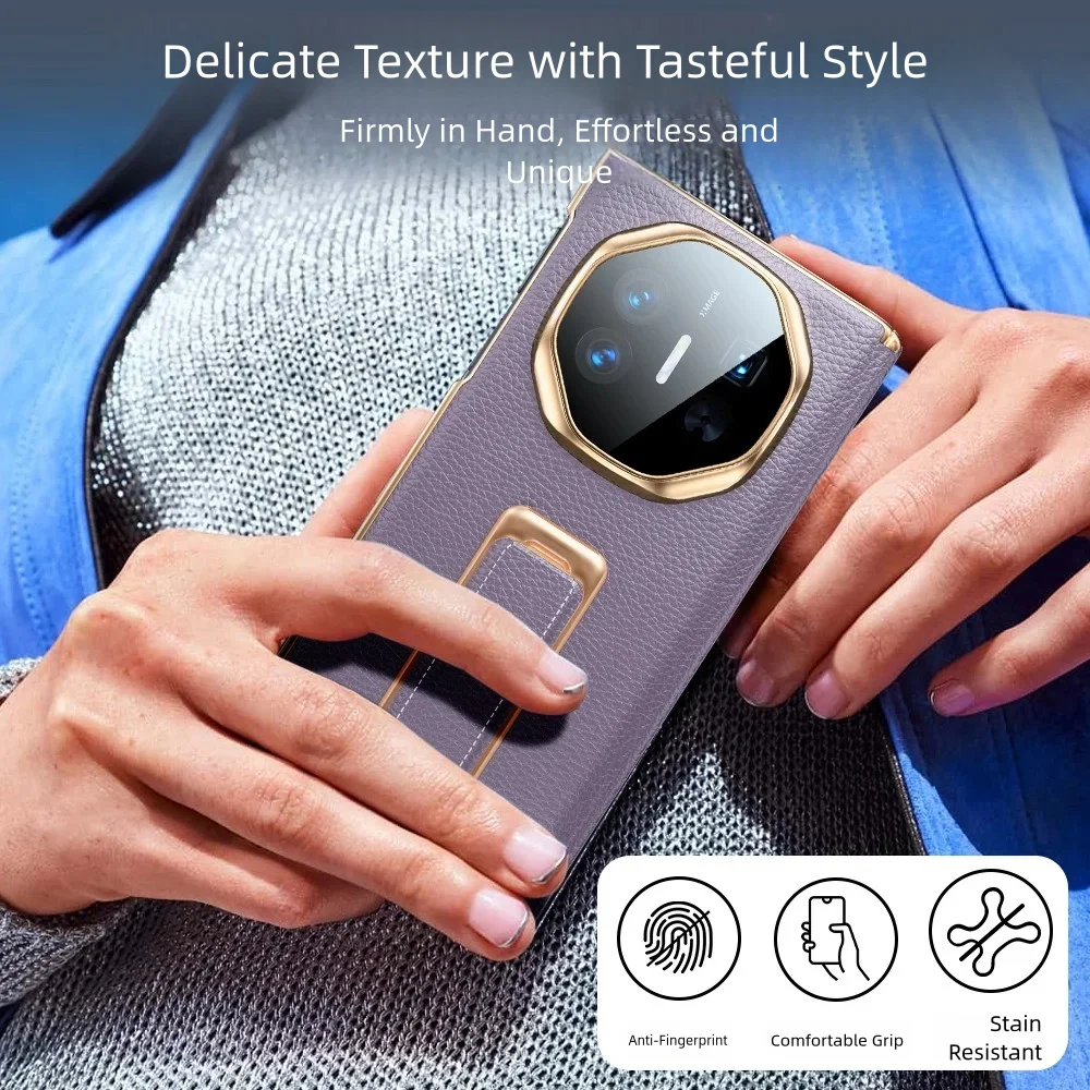 Premium White Genuine Leather Phone Case with Wrist Strap and Hidden Kickstand - Shockproof Design