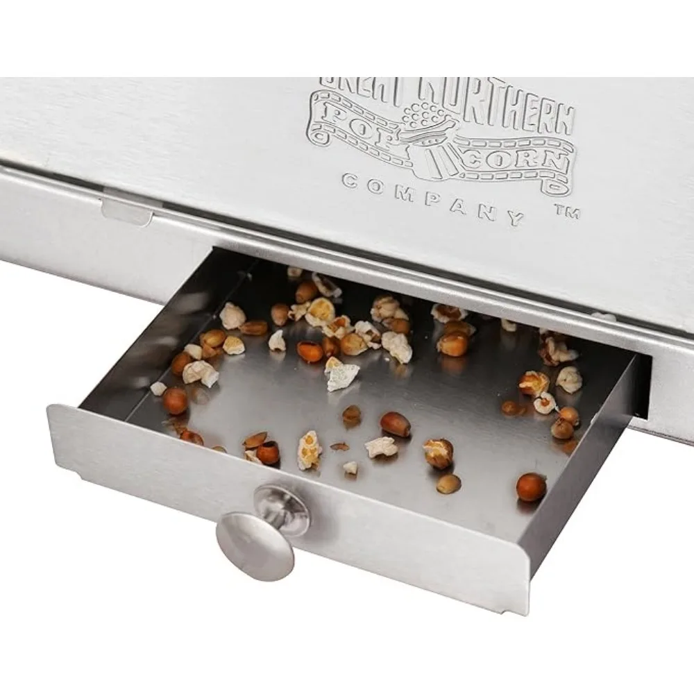 8-ounce popcorn maker with stainless steel kettle, refuse core tray, warm light, and large northern popcorn accessories (black) 4