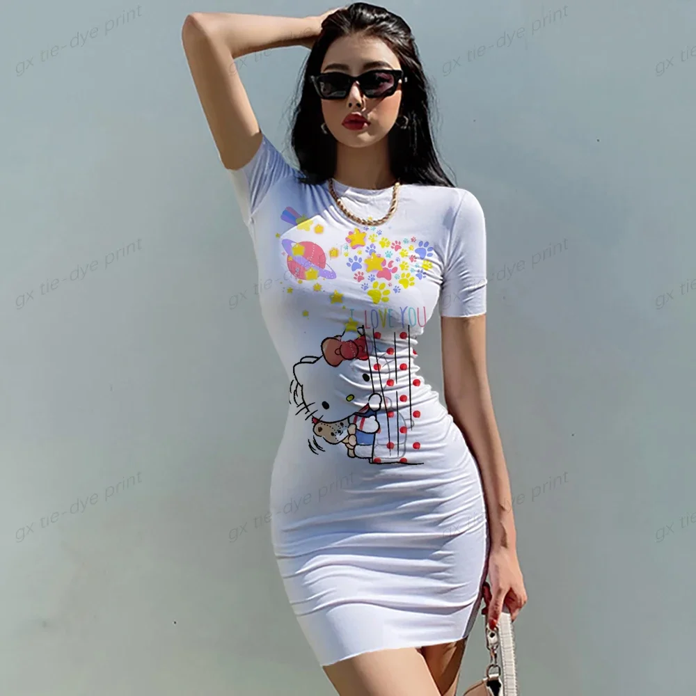 thumbnail image 1 of Vestido de verano para mujer, sexy, a la moda, con cuello redondo, ajustado, sin mangas, estampado de Hello Kitty, 1 of 2