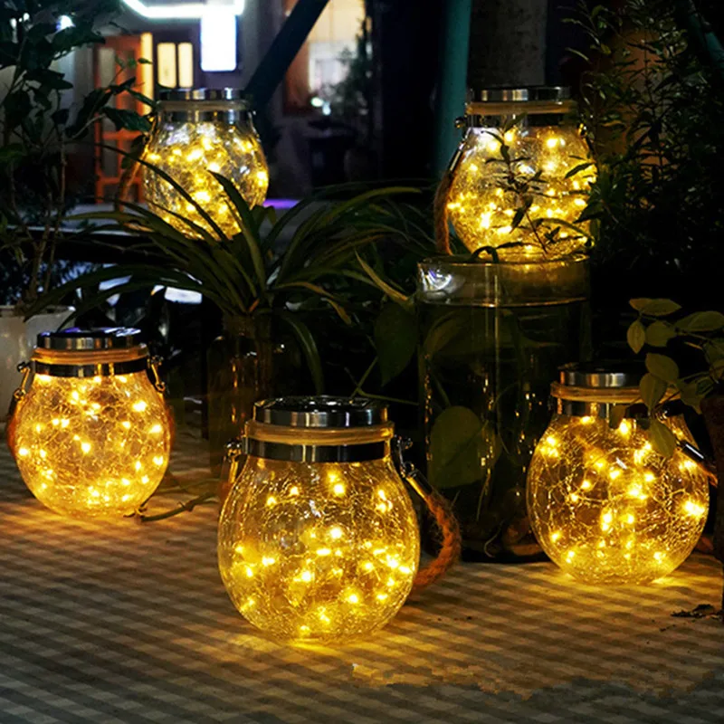 

LEDs Solar Night Light Crack Ball Glass Jar Wishing Lamp Outdoor Garden Tree Decoration Light for Party Decor Atmosphere