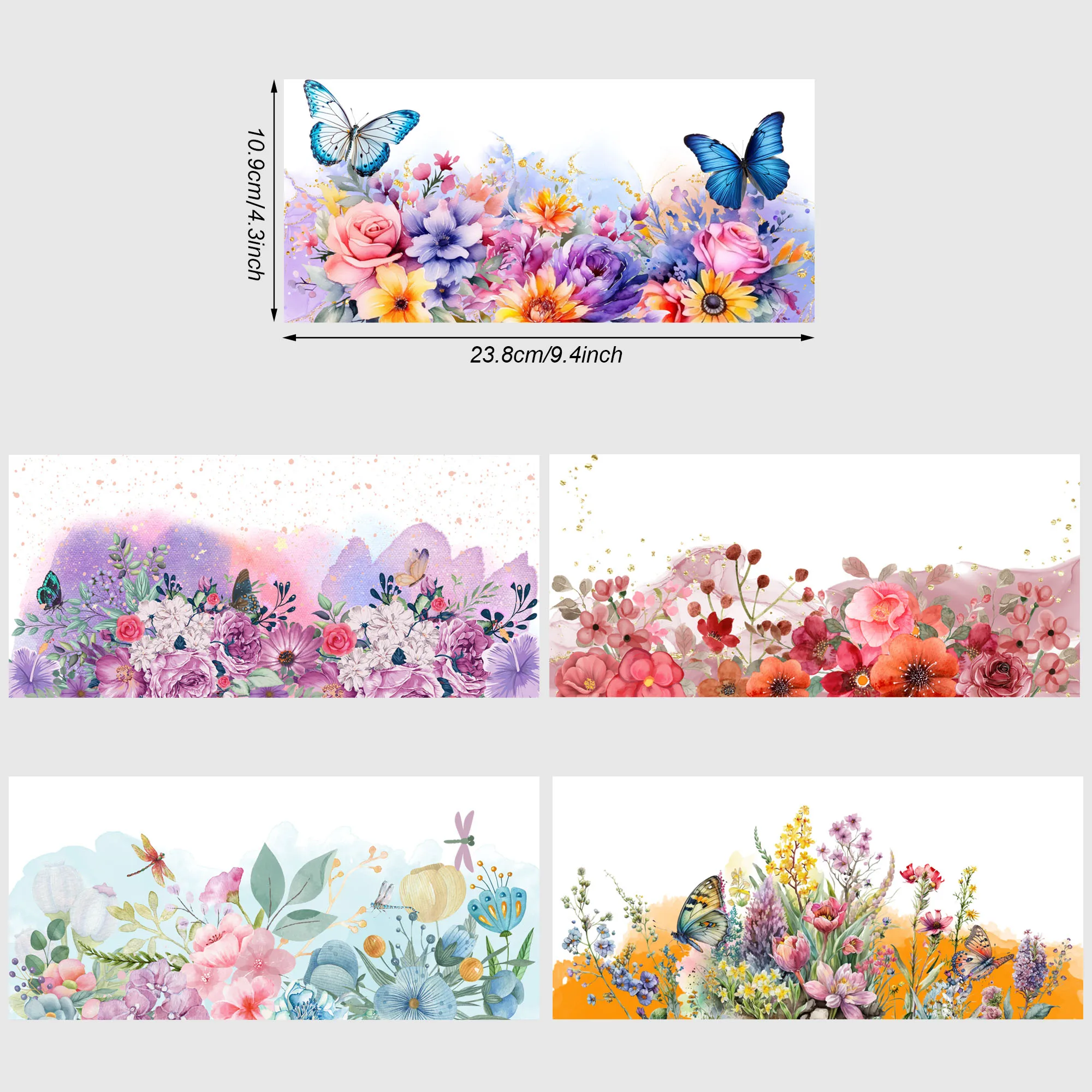 5 Sheets flower UV DTF Cup Stickers Sports DTF Transfer Stickers for Glass Waterproof Beautiful Butterfly Rubbing Transfers