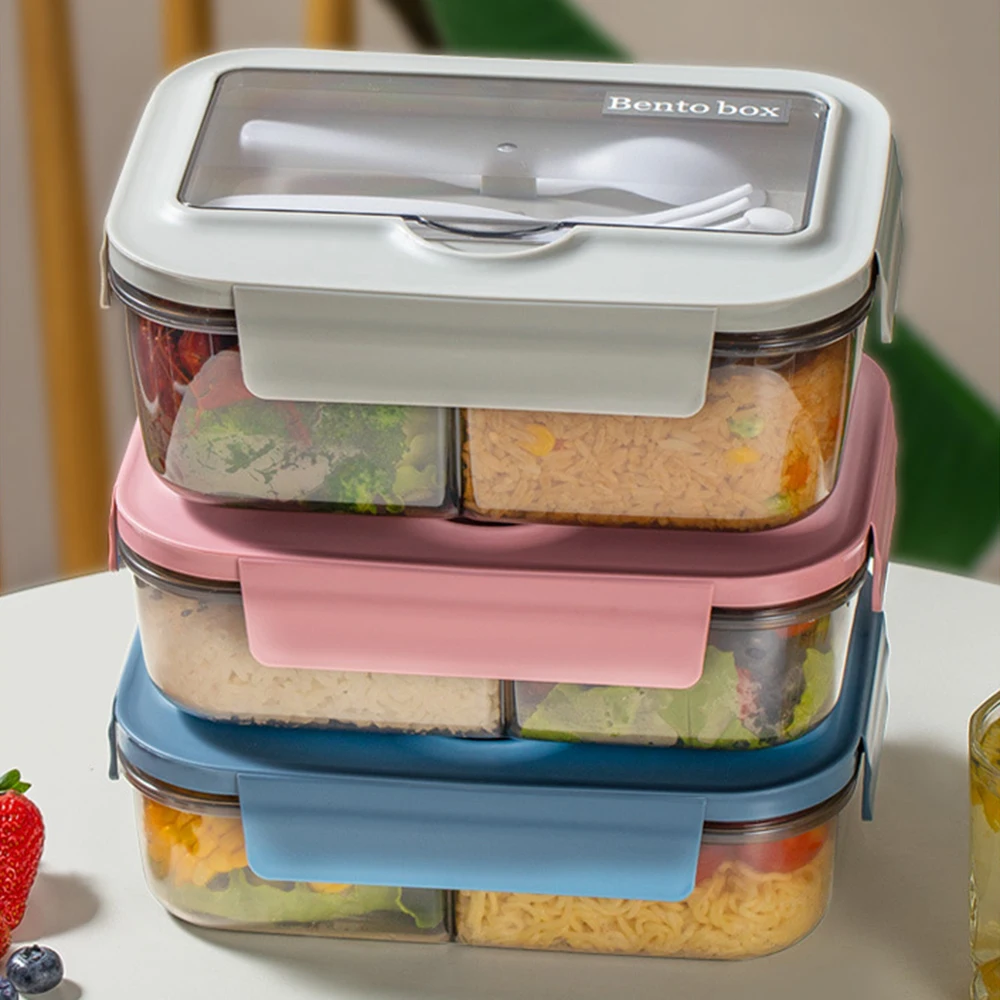 1PC Office Lunch Box Can Be Microwave Heated Lunchbox Rectangular Plastic Lunchbox 6