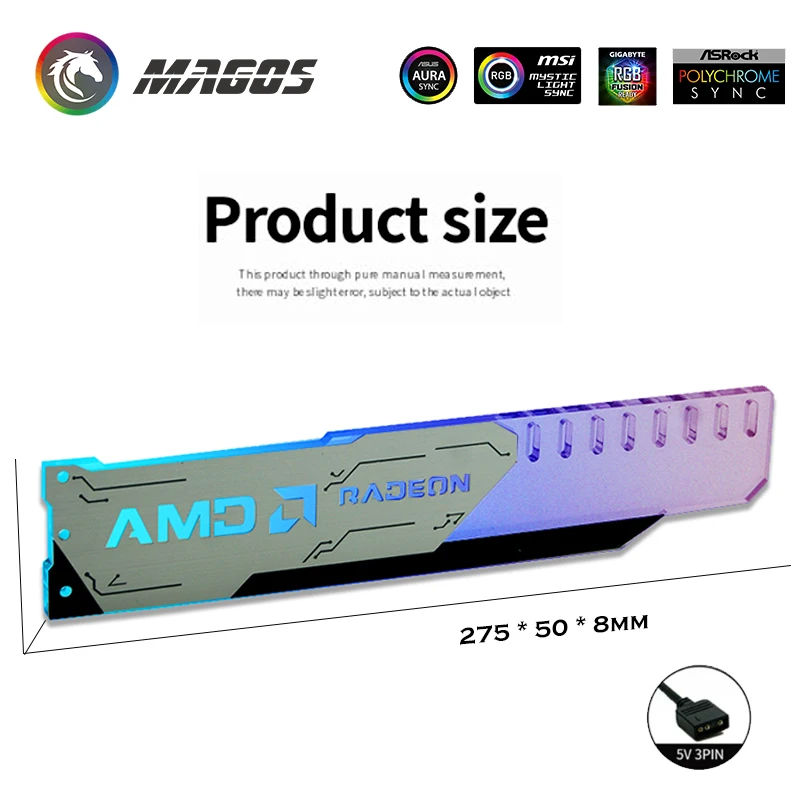 Suporte para Placa Gráfica Suporte para Placa de Vídeo Asus Msi Gigabyte Asrock 5v Argb m b Aura 3pin 4pin Sync 275*50*8 mm - Imagem 2