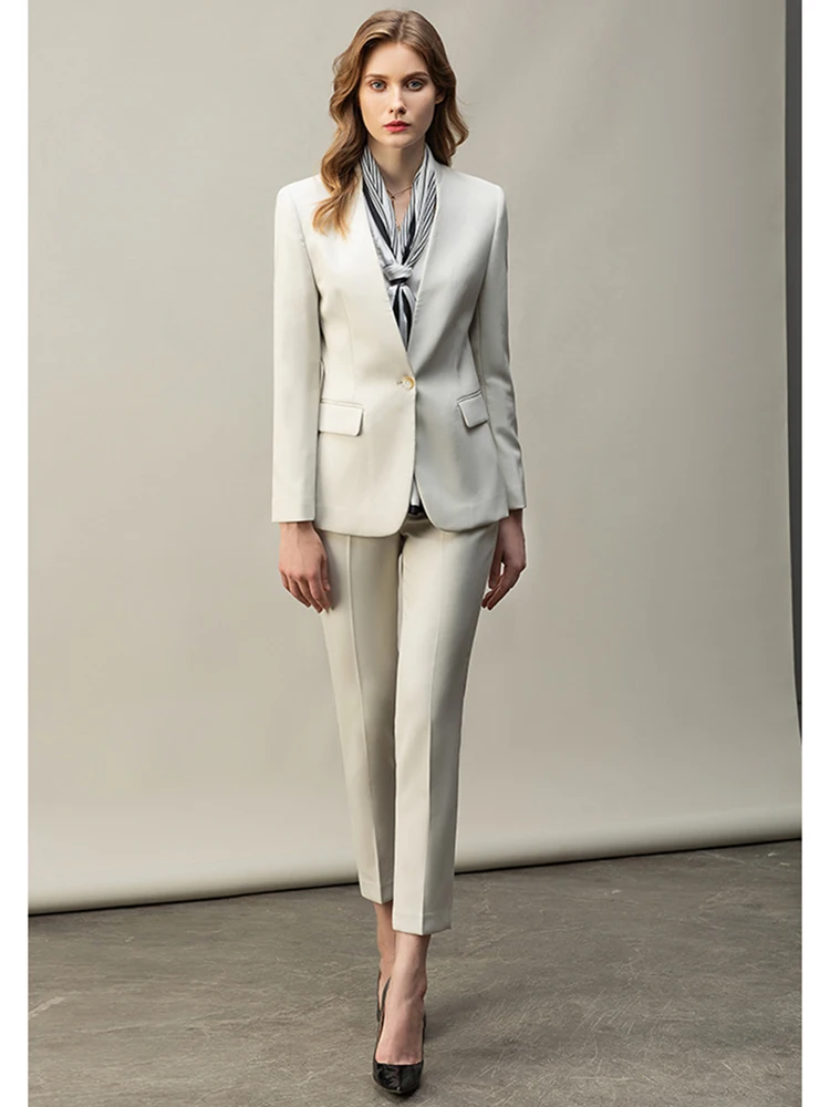 

Women's Suit Set OL 2 Piece Blazer Pant for Business Work Interview Uniform Slim Fit Office Lady Outfits Tailor Made Offwhite