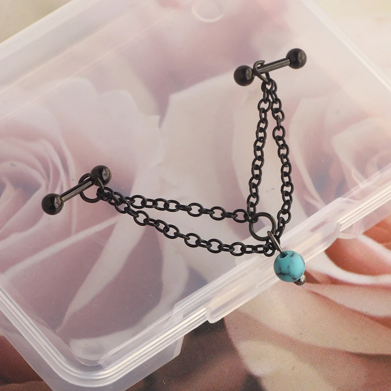 Stainless Steel Barbell Helix Cartilage Stud Earrings Chain Bead Dangle 16g Forward Helix Tragus Daith Conch Piercing J