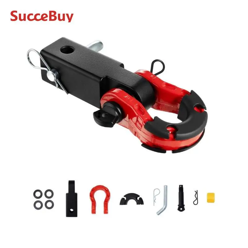 2" Shackle Hitch Receiver Double Hole Recovery Shackle Block Powder Coat Hitch Pin D-Ring for SUV Trucks Jeeps Off-Road d ring shackle hitch