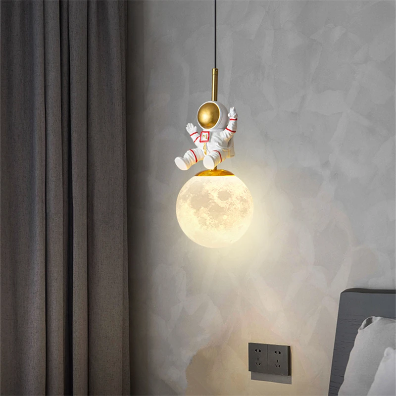 

Children's room bedside chandelier modern minimalist light luxury chandelier boy bedroom moon lamp astronaut small chandelier