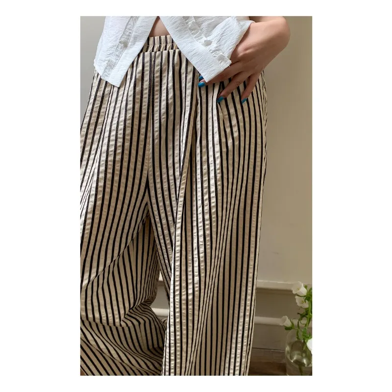 Deeptown Casual Oversized Striped Pants Woman Harajuku Korean Fashion Baggy Trousers Y2k Japanese Old Money Style Loose Summer