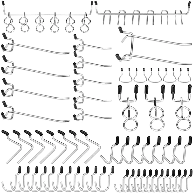 60 Assorted Premium Metal Pegboard Hooks To Secure Hooks In Place For 1/4inch Peg Board, Won't