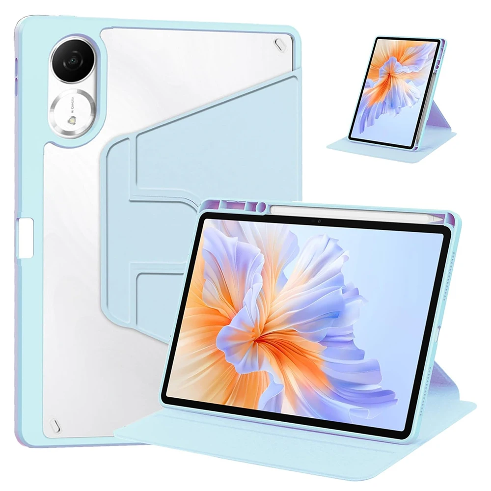 360° Rotating Shockproof Acrylic Tablet Case with Pen Holder - Transparent and Anti-Scratch Design