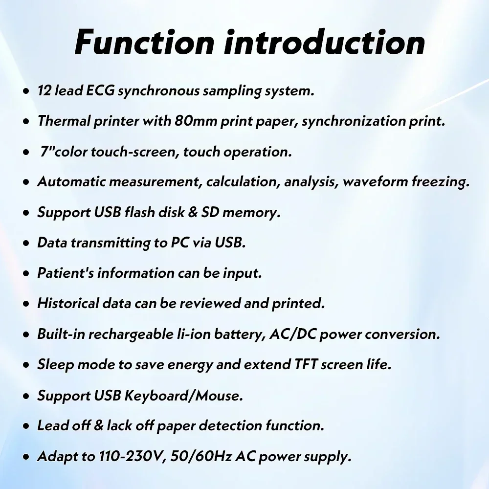 ECG Machine 3 Channel 12 Lead 7"Touch Screen Veterinary Vet Electrocardiograph For Pets with Thermal printer