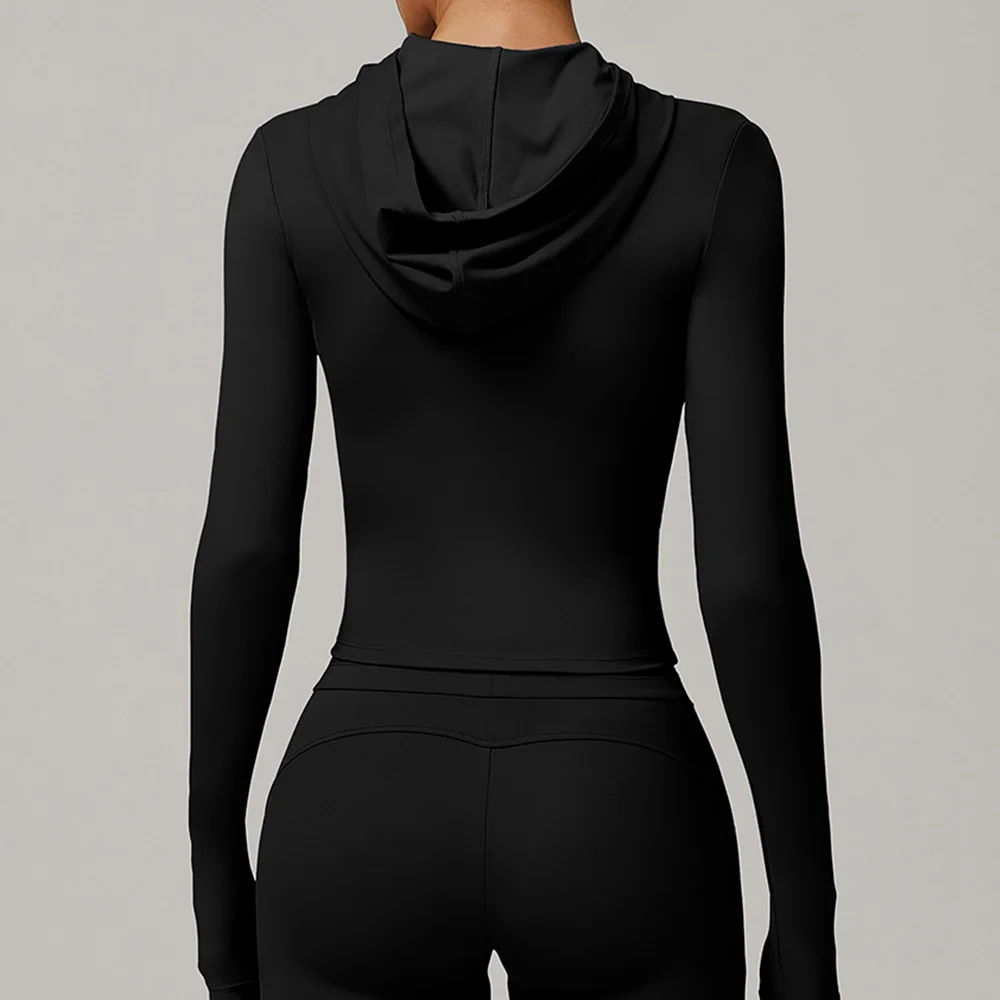 Women's Jacket Hooded Cardigan Tight Quick-dry Sports Fitness Coat Running Training Shirt Yoga Clothes Long Sleeve Sport Jacke