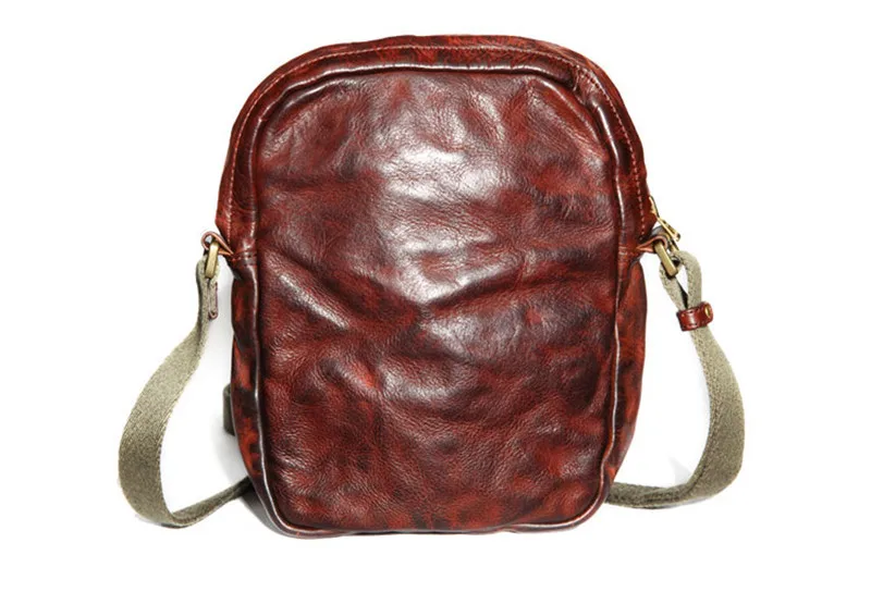 PNDME retro fashion handmade designer top layer Cowhide men's pleated mobile phone bag daily outdoor workshoulder messenger bag