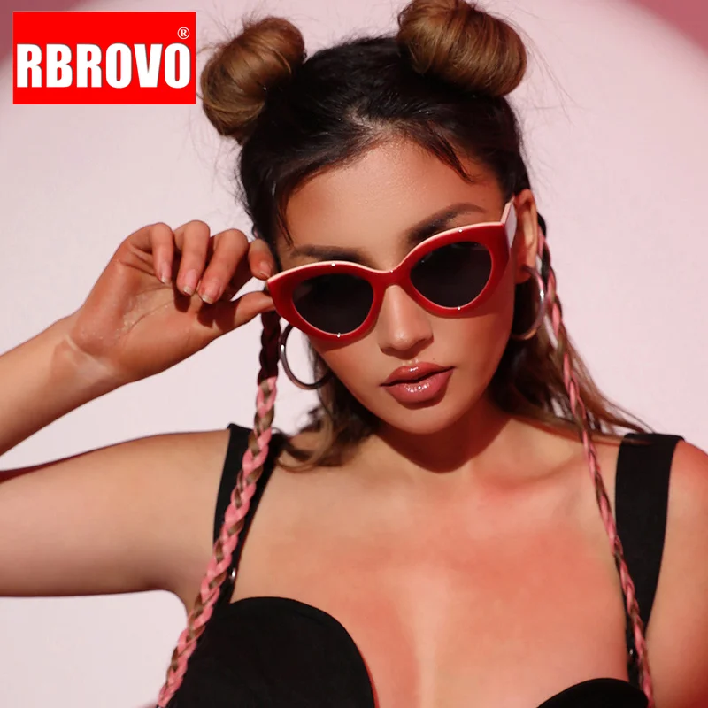 

RBROVO 2023 New Cateye Sunglasses Women Vintage Brand Eyewear Women/Men Ins Cat Eye Glasses Women UV400 Lentes De Sol Mujer