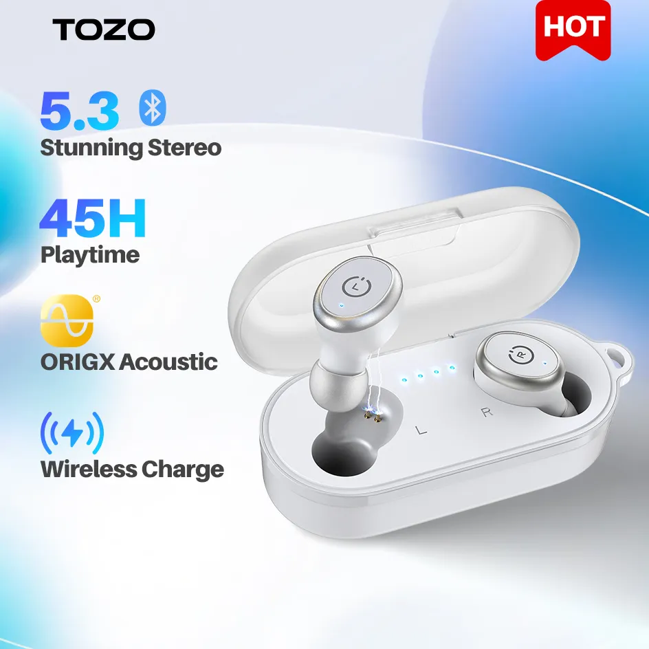 TOZO T12 Wireless Earbuds,Bluetooth 5.3 Version,OrigX Acoustic,IPX8  Waterproof - Black 