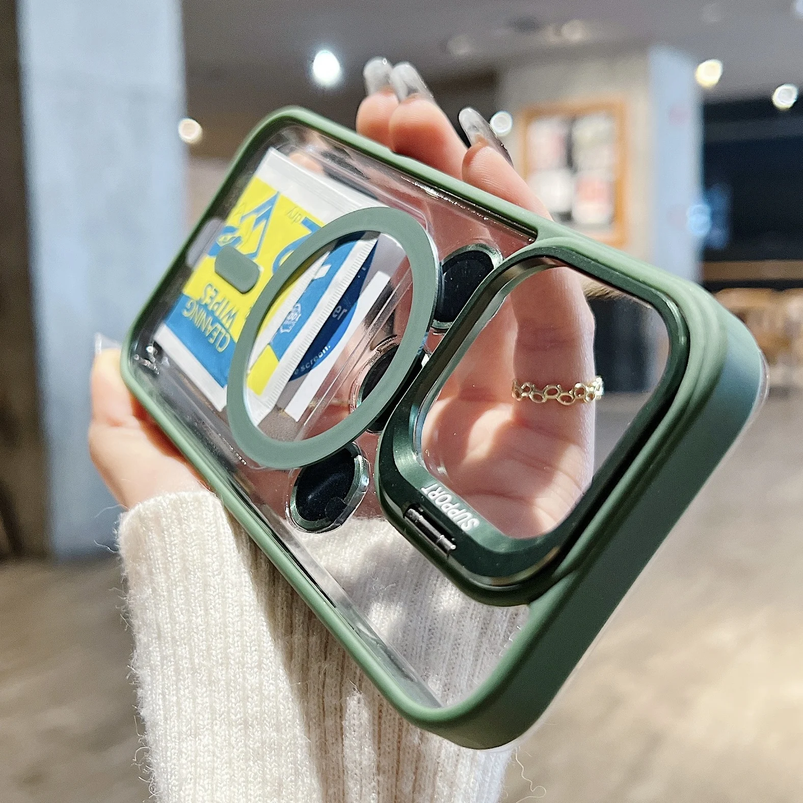 Elegant Magnetic Ring Stand Case with Lens Protector and Wireless Charging Compatibility