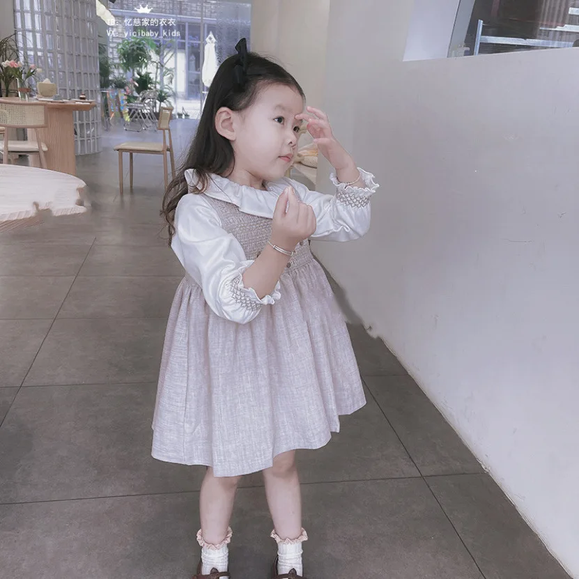 

Girl Dress Suit 2023 Early Fall Hand Drawing Embroidery Retro Style Sleeveless Princess Dresses Long Sleeve Top Girl Clothing