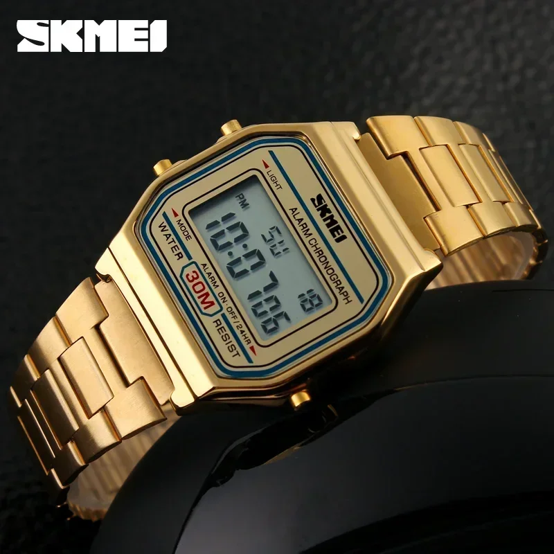 Skmei Fashion Men Stainless Steel Strap LED Display 3Bar Waterproof Digital Watch Reloj Hombre For Casual 1123 Sport Watches - Image 3