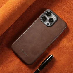 Luxury Ultra - Thin Leather MagSafe Phone Case with Shockproof Bumper - iPhone 15 Pro Max (Brown)