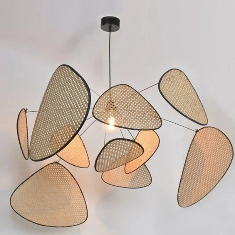 

Living Room Chandelier Dining Room Leaf Grid Rural Hand Made Rattan Art screen Lamp Bedroom home Decor