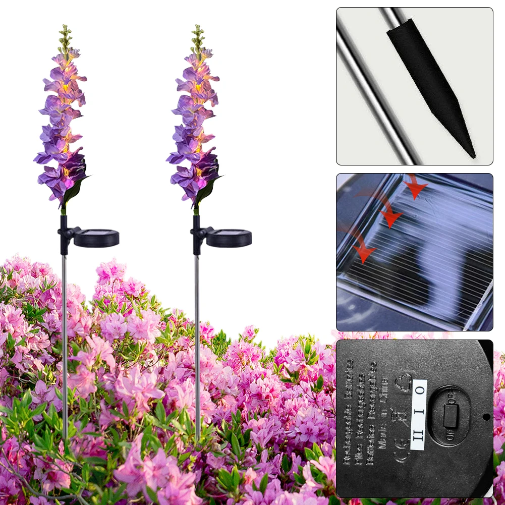 태양열 정원 조명, 방수 태양열 Delphinium 꽃 조명, 마당 정원 장식 선물, 2 개