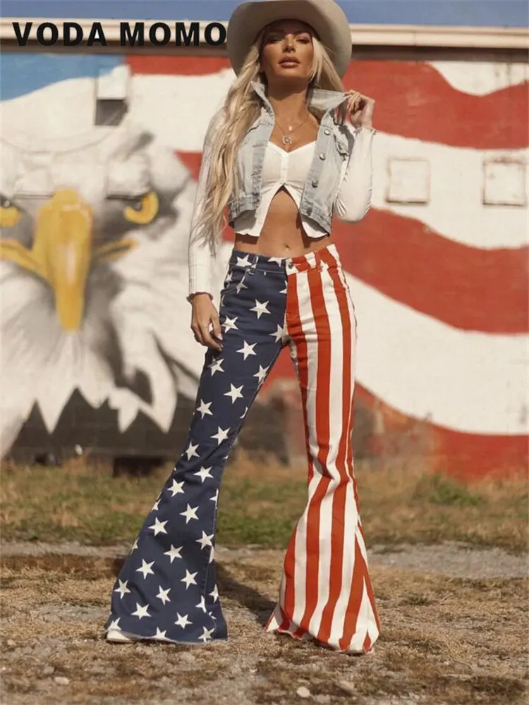 American Flag Jeans Women American Flag Flare Jeans Jeans Print
