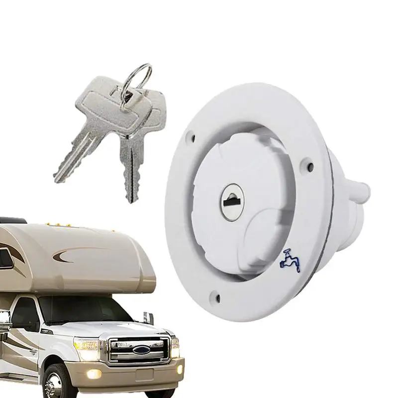 

RV Water Locking Cap Gravity Locking Water Round RV Filler Cap Caravan Water Inlets With 2 Keys RV Camper Water Inlet Lockable